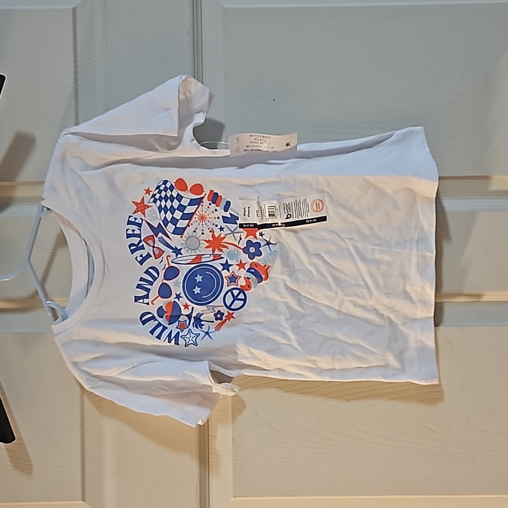 WONDER NATION GIRLS WILD AND FREE GRAPHIC TEE: WHITE:NEW WITH TAGS:SIZE XS (4/5)